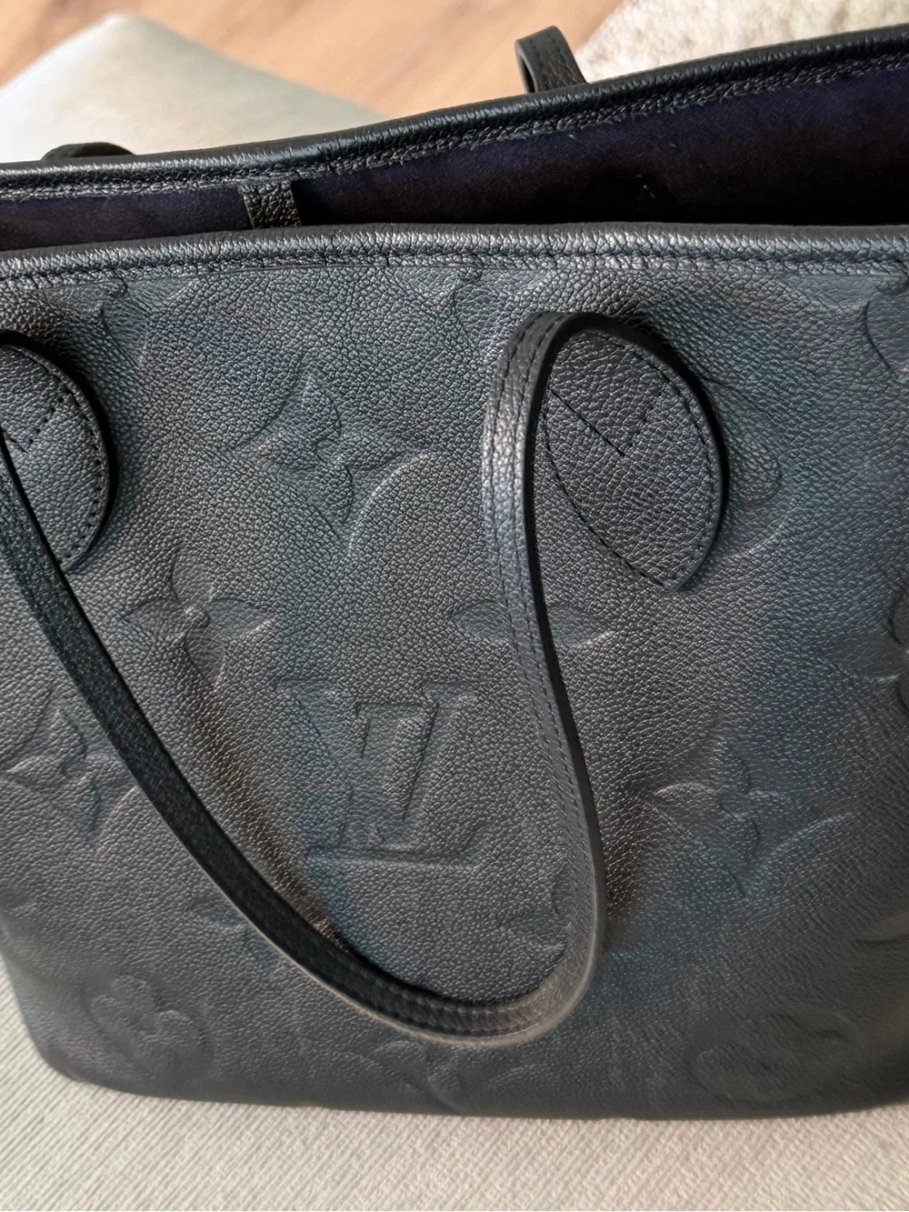 Louis Vuitton Black Embossed Monogram Leather  Neverfull